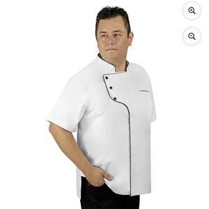 Men's White Chef Jacket with Black Trim